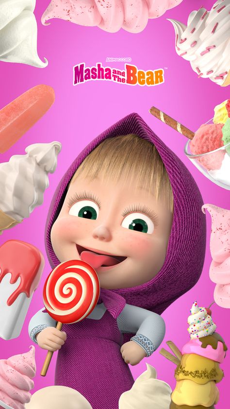 Masha loves ice cream 🍦🍨#wallpaper #wallpapers #mashaandthebear #mashayeloso #mashaeourso #icecreammaker Masha Wallpaper, Marsha And The Bear, Ice Cream Wallpaper, Photo Card Template, Cream Wallpaper, Masha And The Bear, Bday Cards, Birth Details, Curly Hair With Bangs