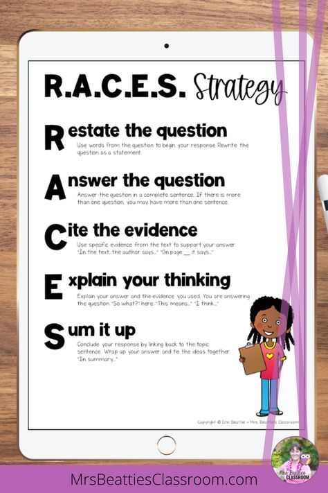 Race Anchor Chart Middle School, Races Writing Strategy Anchor Charts, Race Writing Strategy Examples, Races Strategy Anchor Chart, Race Response Anchor Chart, Race Reading Strategy, Short Constructed Response Anchor Chart, Race Anchor Chart 3rd Grade, Races Anchor Chart