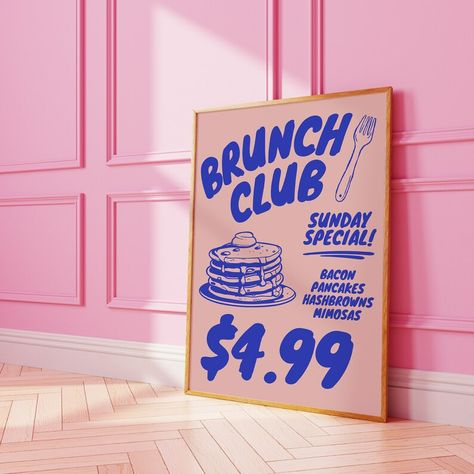 Brunch Club Print Vintage Advertisement Quirky Kitchen Art - Etsy Brunch Club, Pancakes And Bacon, Quirky Kitchen, Sunday Special, Vintage Advertisement, Trendy Home, Kitchen Art, Cafe Decor, Digital Wall Art