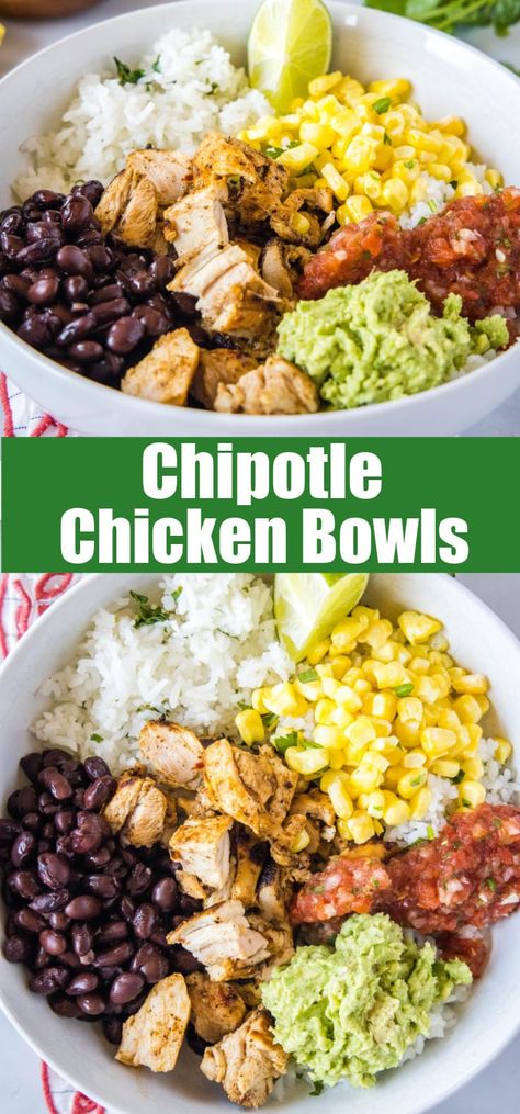 Rice Bowls Recipes Chicken, Mexican Chicken Bowls Healthy, Chicken And Cilantro Lime Rice, Diy Chipotle Bowl, Chipotle Bowl Recipe, Meal Bowls, Chipotle Chicken Bowl, Chicken Cilantro, 2024 Meals