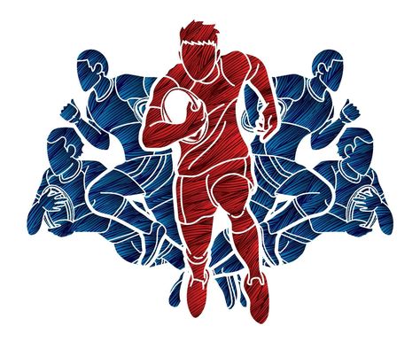 Group of Rugby Players Designed Using Grunge Brush Rugby Drawing, Rugby Illustration, Rugby Party, Action Cartoon, Rugby Art, Rugby Logo, Rugby Design, Sport Graphic, Rugby Sport