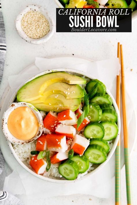 Sushi Bowl Sauce Recipe, California Roll Sushi Bowl, Deconstructed Sushi Bowl, Sriracha Mayo Sauce, Mexican Rice Pudding, California Roll Sushi, Sushi Bowl Recipe, Sushi Bowls, Mexican Comfort Food