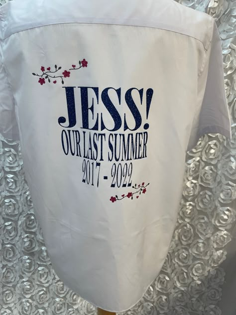 Personalised Glitter School Leavers Signing Shirts for Class Year 2024 Children. A beautiful Keepsake of Memories from the Last Day Of School. Unisex Fit White or Blue Shirt, Short Sleeved. Sizes Available inc Adult Sizing 10-11yrs (28.5-29 Inch Chest) 11-12yrs (29.5-31 Inch Chest) 12-13yrs (31-32.5 Inch Chest) 13-14yrs (32.5-33.5 Inch Chest) 14-15yrs (33.5-35 Inch Chest) 15-16yrs (35-37 Inch Chest) 16-17yrs (37-39 Inch Chest) 17-18yrs (39-41 Inch Chest) 43 Inch Chest 45 Inch Chest 47 Inch Chest 49 Inch Chest This listing is for Our Last Summer Design - From the Abba Song all in Blue Glitter Wording with Pink Glitter Flower Design. When you make a purchase, Please ensure you include The Following Information In The Message To Seller Box: (If you are not sure how to do this then you can sen Mama Mia Leavers Shirt Designs, Leavers Shirt Designs Mamma Mia, Our Last Summer Leavers Shirts, Decorated Leavers Shirts, Leavers Shirt Designs Glitter, Mama Mia Leavers Shirt, Cute Leavers Shirt Designs, Mamma Mia Leavers Shirt, Leavers Shirt Designs 2024