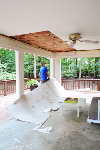 Tearing Down An Old Ceiling (So We Can Vault It) | Young House Love Beach Ceiling, Wood And Metal Projects, Tiny House Remodel, Minimalistic House, Vault Ceiling, Patio Shades, Old Ceiling, Patio Ceiling, Ceiling Remodel