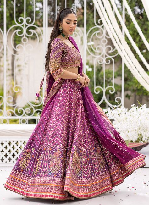 Farah Talib Aziz. Farzaneh Purple Lehnga Choli Matching Lehenga, Chikankari Lehenga, Wedding Lehenga Choli, Pakistani Formal Dresses, Lengha Choli, Normal Clothes, Violet Color, Wedding Lehenga, Net Dupatta