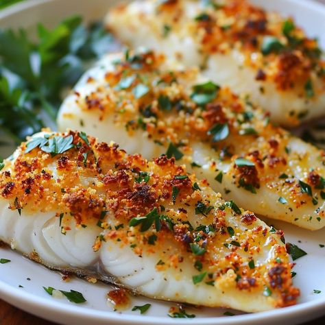 🧄🧀 Enjoy the delicious Crunchy Garlic Parmesan Fish Fillets! 🐟✨ #GarlicParmesanFish #TastyBites Crunchy Garlic Parmesan Fish Fillets Ingredients: White fish fillets (4) Breadcrumbs (1 cup) Parmesan cheese, grated (1/2 cup) Garlic powder (1 tsp) Fresh parsley, chopped (2 tbsp) Olive oil (2 tbsp) Salt and pepper (to taste) Instructions: Preheat oven to 375°F (190°C). In a bowl, mix breadcrumbs, Parmesan cheese, garlic powder, parsley, salt, and pepper. Brush fish fillets with olive oil and ... Parmesan Fish, Crunchy Garlic, Fish Batter, Fish Batter Recipe, Fish Fillets, Instagram Recipes, Battered Fish, Batter Recipe, Twisted Recipes