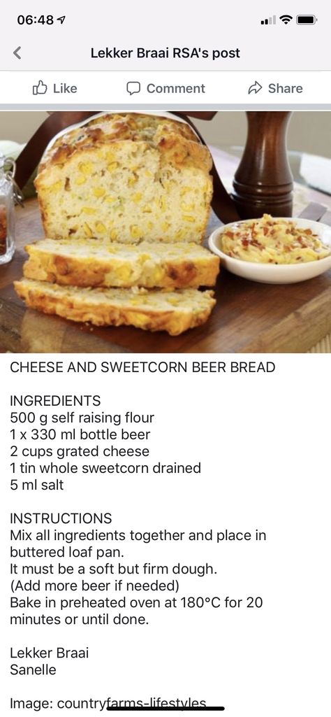 Pot Bread South Africa, Bier Brood Resep, Sweetcorn Bread South Africa, Sweetcorn Bread, Mealie Bread, Africa Recipes, Beer Bread Recipe, African Dessert, Vegetable Snacks