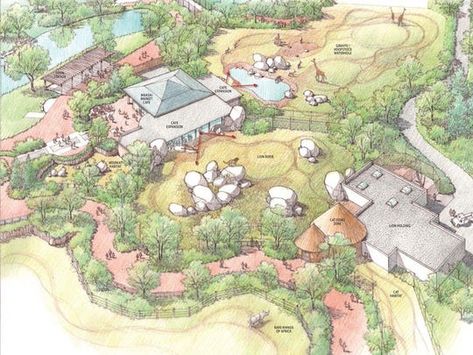 Zoo Concept Art, Zoo Exhibit Design, African Grasslands, Theme Park Planning, Omaha Zoo, Zoo Boo, Zoo Inspiration, Zoo Pictures, Zoo Map