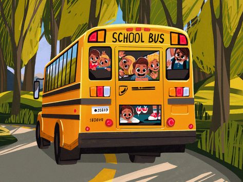 Funny School Bus Illustration by tubik.arts on Dribbble School Bus Illustration, Bus Sekolah, School Bus Drawing, Bus Illustration, Bus Drawing, Bus Cartoon, Art Packaging, Marketing Art, Bus Art