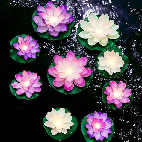 9 Pack Floating LED Pool Lights Lotus Lantern Artificial Foam Lotus Flower Lifelike Battery Operated Pool Lantern Pond Decoration Backyard Candles Romantic Floating Lily Pad Candles Romantic, Flower Lantern, Floating Pool Lights, Pool Lights, Battery Operated, Lotus Flower, Lotus, Floating, Pool