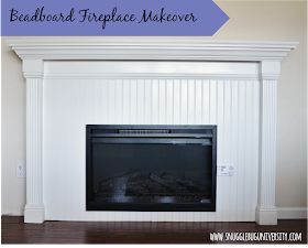 Snugglebug University: Beadboard Fireplace Makeover Beadboard Fireplace Surround, Beadboard Fireplace, Outdoor Fireplace With Tv, Fireplace Simple, Fireplace Layout, Fireplace Classic, Fireplace Vintage, Fireplace With Tv, Fireplace Floor