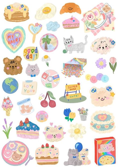 Aesthetic sticker pack template Korean printa Good Notes Kawaii Stickers, Stiker Goodnote, Sticker Pack Template, Cute Stickers Printable Kawaii, Stiker Aestetic, Korean Printable, Stickers Printable Aesthetic, Aesthetic Stickers Printable, Goodnote Stickers