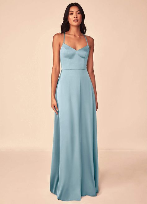 Azazie Mei Stretch Satin Dress Dusty Blue Bridesmaid Dresses | Azazie CA Steel Blue Bridesmaid Dresses, Sky Blue Bridesmaid Dresses, Wedding Budget Planner, Stretch Satin Dress, Wedding Planning On A Budget, Dusty Blue Bridesmaid Dresses, Blue Bridesmaid Dress, Sleeveless Bridesmaid Dresses, Azazie Bridesmaid Dresses