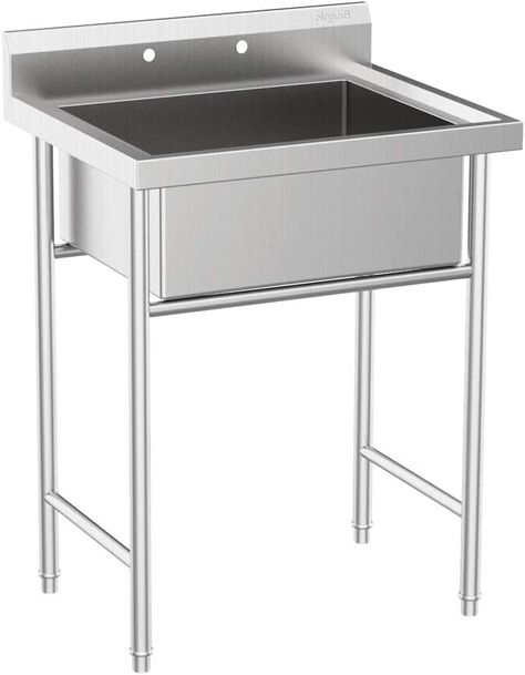 VINGLI Upgraded Free Standing 304 Stainless Steel Utility Sinks for Laundry Room with Backsplash, Industrial Garage Sink Commercial Sink for Restaurant, Workshop – 28" W x 24" D x 40.2" H - - Amazon.com Garage Sink, Restaurant Sink, Stainless Steel Utility Sink, Kitchen Workshop, Tub Sizes, Commercial Sink, Prep Sink, Laundry Tubs, Sink Sizes