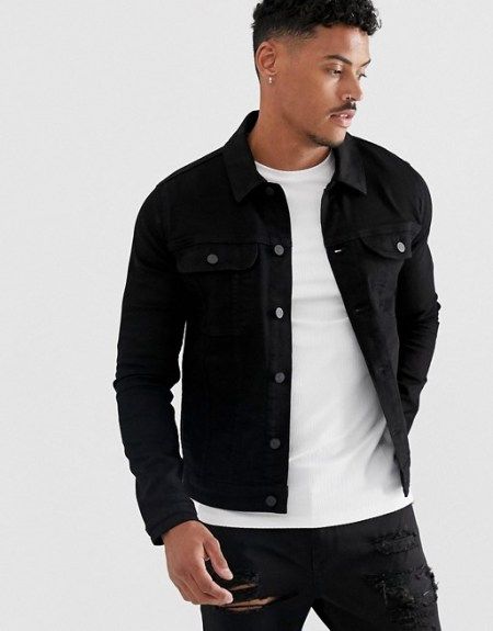 8 Men Outfit Ideas For That Date With Her Black Denim Jacket Men, Jean Jacket Outfits Men, Black Denim Jacket Outfit, Western Denim Jacket, Mens Jackets Fall, Mens Fashion Business Casual, Black Jean Jacket, Jean Jacket Outfits, Fitted Denim Jacket