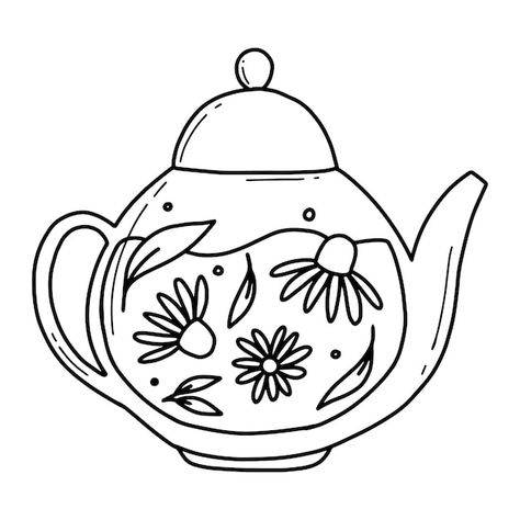 Tea Pot Drawing Simple, Teapot Line Drawing, Tea Pot Outline, Tea Pot Doodle, Teapot Sketch, Tea Pot Drawing, Tea Sketch, Tea Pot Illustration, Teapot Painting