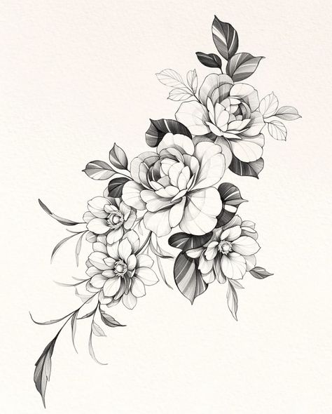 Floral Tattoo Design Drawings, Tropical Flower Tattoos, Peony Flower Tattoos, Floral Thigh Tattoos, Flower Tattoo Drawings, Floral Tattoo Sleeve, Peonies Tattoo, Floral Tattoo Design, Tattoo Design Book