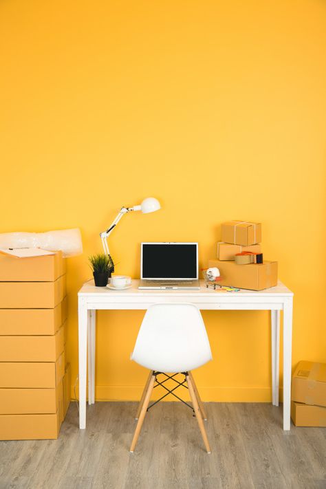 Yellow Office, Print Design Template, Office Aesthetic, At Home Office, Business Pictures, Working At Home, Business Photos, Modern Graphic Design, Yellow Background