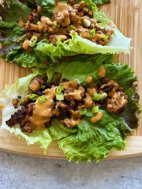 Crumbled Tofu Lettuce Cups with Peanut Sauce - Something Nutritious Butter Lettuce Cups, Crumbled Tofu, Butter Lettuce, Dinner Rotation, Plant Based Dinner, Lettuce Cups, Extra Firm Tofu, Chili Garlic Sauce, Low Sodium Soy Sauce