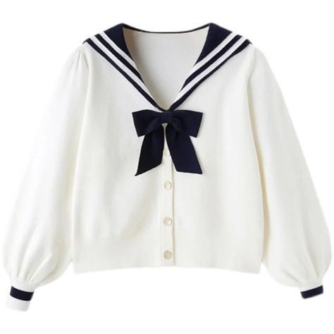 [Reservation] Preppy Style Bowknot Sailor Collar Knitted Sweater SS2311 Notice: Order will be shipped out in 30 days after payment. Material: Cotton , polyester Color: White Size : S M L  Size Chart Size/cm Bust Shoulder Sleeve Length S 108 34 58 52.5 M 112 35 59 54 L 116 36 60 55.5 Kawaii Shirt Png, Png Imvu, Desired Wardrobe, Kawaii Skirt, Kawaii Sweater, Harajuku Clothes, Egirl Outfits, Knitted Cardigans, Kawaii Shirts