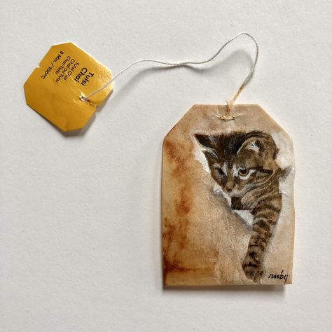 watercolor and gouache on used tea bag, 2018 Ruby Silvious, Tee Kunst, Used Tea Bags, Bag Painting, Tea Bag Art, Upcycled Art, Bag Art, Tea Art, Tea Bags