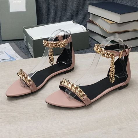 VCSHOES Chains Embellished One-Strap Sandals Women Flat Heel Open Toe Patent Leather Multicolor Outwear Shoes as show-35 Multicolor Shoes, Strap Sandals Women, Sandals Women, Strap Sandals, Summer Shoes, Womens Flats, Patent Leather, Open Toe, Womens Sandals