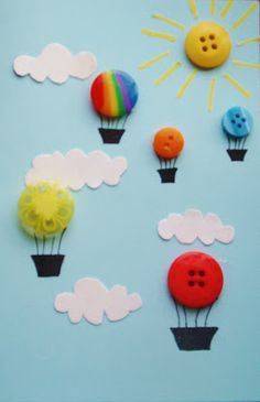 1000+ ideas about Button Crafts on Pinterest | Buttons, Button Art ... Card With Buttons, Diy Bricolage, Aktivitas Montessori, Hot Air Balloons, Button Cards, Button Art, Birthday Cards Diy, Childrens Crafts, Air Balloons