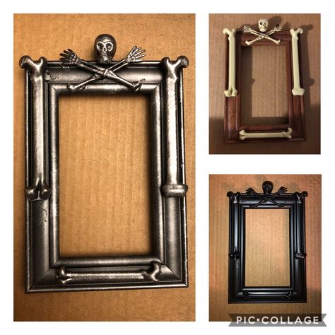 I put this together with a picture frame, some Halloween decorations, paint and RubNBuff for the metalic accents Diy Goth Picture Frame, Dollar Tree Halloween Picture Frames, Halloween Picture Frame Ideas, Spooky Picture Frame, Halloween Picture Frames Diy, Halloween Picture Wall, Halloween Frames Diy, Diy Halloween Picture Frames, Halloween Upcycle