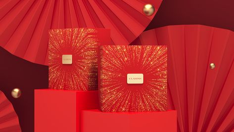 CLARINS CNY GIFT BOX on Behance Red Boxes Packaging, Holiday Packaging Design, Cocktail Book Design, Cosmetic Inspiration, Christmas Gift Hampers, Chinese New Year Gifts, Year Poster, Chinese New Year Design, Red Gift Box