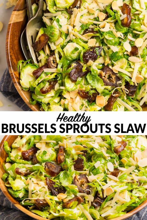 Brussel Sprout Date Salad, Brussel Sprout Slaw Recipes, Crunchy Brussel Sprouts, Salad For Thanksgiving, Brussel Sprout Slaw, Meal Prep Lunches, Honey Dijon Dressing, Shredded Brussel Sprout Salad, Shredded Brussels Sprouts