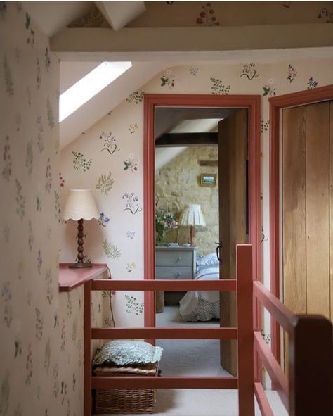 Tess Newall, Low Ceiling Attic, Landing Space, Cotswolds Cottage, Hand Painted Wallpaper, Colour Consultant, Sunny Sunday, Attic Bedroom, House Stuff