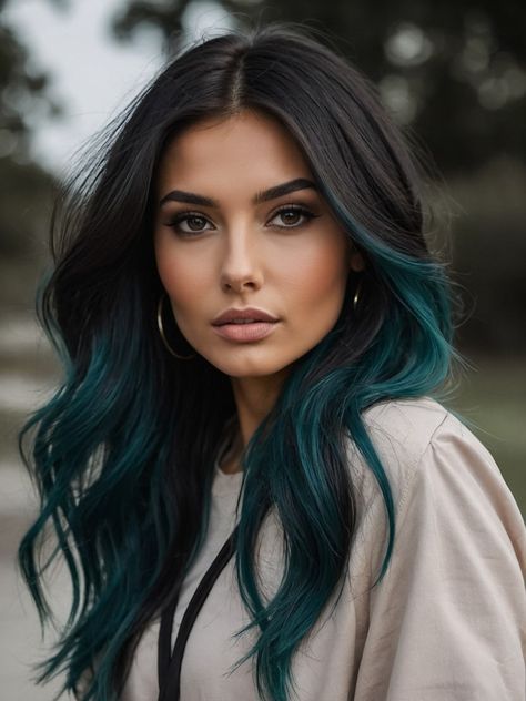 Blue Hair Colour For Indian Skin, Alternative Balayage, Alt Brown Hair, Purple Halo Hair, Haircuts Alt, Brown Hair With Purple, Alt Haircuts, Red Hair Streaks, Haircuts Asian