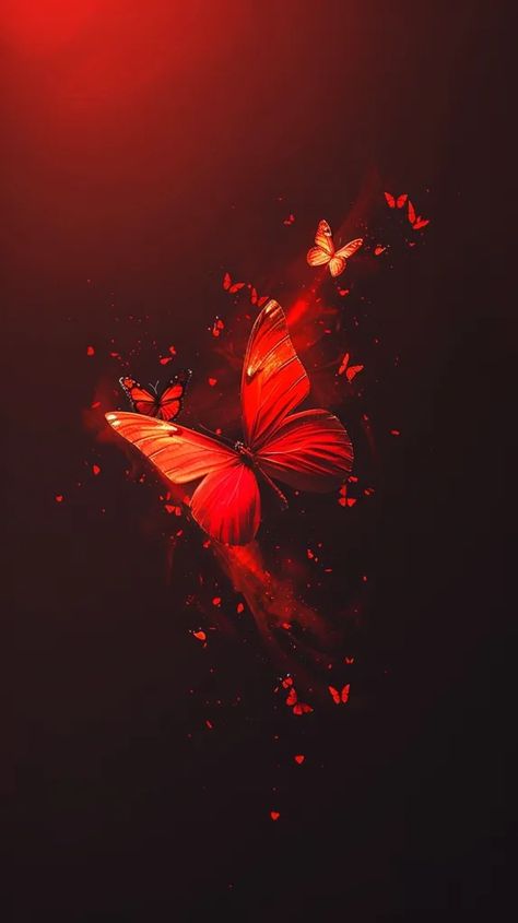 A fiery red butterfly emerges from the darkness, its wings outstretched as if in flight. It is surrounded by a swarm of smaller butterflies, all of which are also red ->> more details in ai-img-gen.com Red Butterflies Aesthetic, Red Aesthetic Butterfly, Red Butterfly Aesthetic, Red Butterfly Wallpaper, Dark Red Butterfly, Calligraphy Flowers, Butterfly Aesthetic, Accent Art, Oc Inspiration