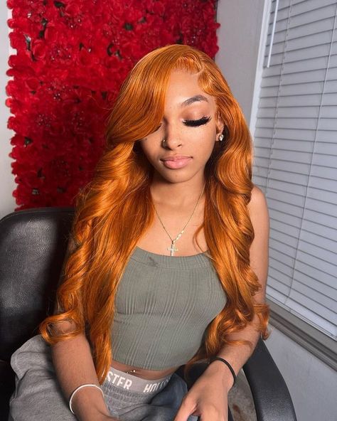 Benet Nicole, Birthday Outfits Black Women, Ginger Lace Front Wigs, Birthday Outfits Black, Wigs Black Women, Outfits Black Women, Orange Birthday, Green Wig, Hair Twist Styles