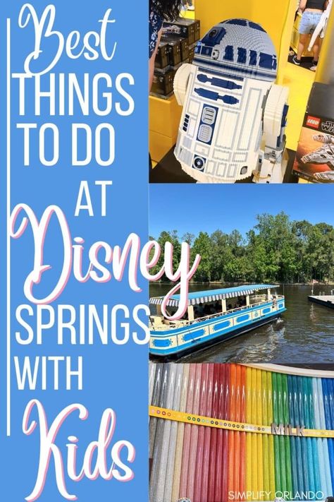 22 Best Things to Do at Disney Springs with Kids - simplifyorlando.com Best Disney Springs Restaurants, Disney Springs Restaurants, Disney Springs Orlando, Kids Milk, Family Disney Trip, Things To Do With Kids, Walt Disney World Vacations, Disney World Tips And Tricks, Spring Activities