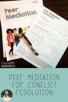 Resolving conflicts with others may be life's greatest social emotional skill. Avoiding conflict, seeking conflict, mishandling conflict is tough for many an adult (raises hand).  Peer Mediation is not easier than handling it yourself. But it is valuable. It empowers your mediators as leaders but it also empowers the students resolving conflict to seek help from peers and to handle this tough thing. Peer Conflict, Peer Counseling, Peer Mediation, Avoiding Conflict, Inclusion Activities, Social Cognition, Handling Emotions, School Counselor Resources, Emotional Literacy