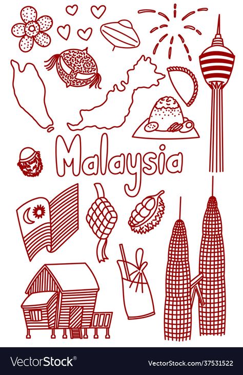 malaysia doodle - Google Search Doodle Malaysia Madani, Malaysia Doodle Art, Tugu Negara Malaysia Art, Doodle Merdeka Malaysia, Malaysia Culture Illustration, Doodle Merdeka, Merdeka Malaysia Art, Poster Kemerdekaan Malaysia, Kebudayaan Malaysia