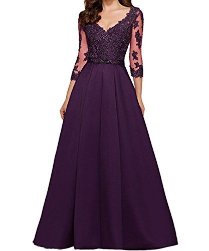 Vestidos Color Uva, V Neck Prom Dresses Long, Evening Party Dress Long, Color Uva, Prom Dresses Long Lace, Gowns Dresses Elegant, Dresses With Pockets, V Neck Prom Dresses, Evening Party Gowns