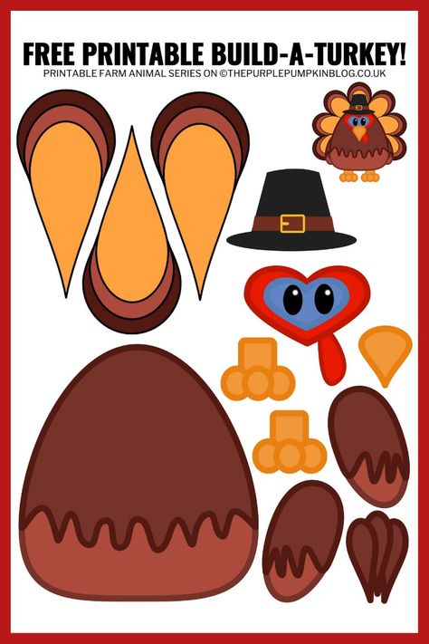 Build Your Own Turkey Free Printable, Parts Of A Turkey Preschool, Build A Turkey Printable, Build A Turkey, Printable Thanksgiving Crafts, Pig Printable, Turkey Printable, Turkey Template, Thanksgiving Templates