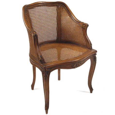 Inessa Brown side chair by French Market Collection. Very elegant & beautiful cane and hand carved wood chair in mahogany shows off it's feminine curved lines which give this chair a parlor room appea Bergere Armchair, Parlor Room, Cane Back Chairs, Bergere Chair, French Market, Corner Chair, French Country House, Upholstered Dining Chairs, Wood Chair