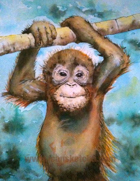 Acrylic Monkey Painting, Monkey Acrylic Painting, Monkey Mural, Plants Paintings, Monkey Painting, Paint Monkey, Silly Monkey, Whimsical Characters, Animals Safari