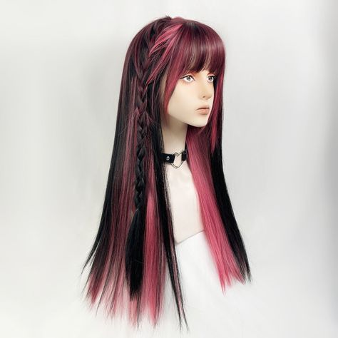 Korean Wig, Pink Hair Wig, Red Pink Hair, Wig Material, Packing Bags, Pink Highlights, Fluffy Hair, Color Gradient, Hair Density