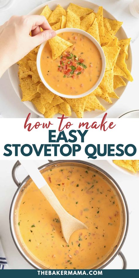 Turn any party into a fiesta with this Easy Stovetop Queso. Creamy medium cheddar cheese melted with fresh jalapeño, tomato, onion, garlic and cilantro. It comes together in about ten minutes and it’s so flavorful, you’ll want to make it again and again. Pass the chips! Tostitos Cheese Dip Recipes, Salsa Queso Dip, Melted Cheese Recipes, Tostitos Salsa Con Queso Recipe, Easy Cheese Dip Recipe, Queso No Velveeta, Stovetop Queso, Tostitos Cheese Dip, Velveeta Queso Dip