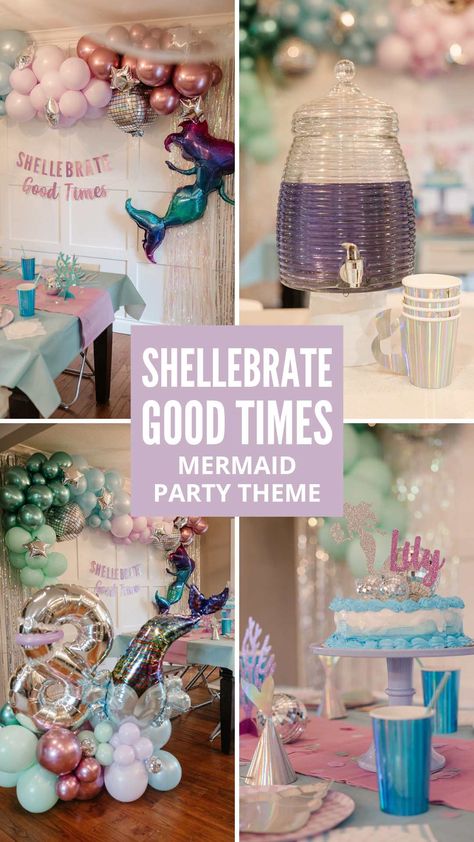 Get ready to dive into the fun-filled mermaid themed birthday bash at Lily's party! We have incorporated a glimmering underwater ambiance with an abundance of iridescent and metallic party decor, adding to the mermaid charm. Check out the exclusive details on how to make a simple DIY mermaid cake, a colossal disco mermaid balloon garland, mouth-watering mermaid party food, and an array of mermaid party ideas that are sure to inspire you! Mermaid Party Inspiration, Mermaid Party At Home, Disco Mermaid Party, Metallic Party Decorations, Diy Mermaid Decorations, Mermaid Bridal Shower Ideas, Adult Mermaid Party, Coachella Birthday Party, Disco Mermaid