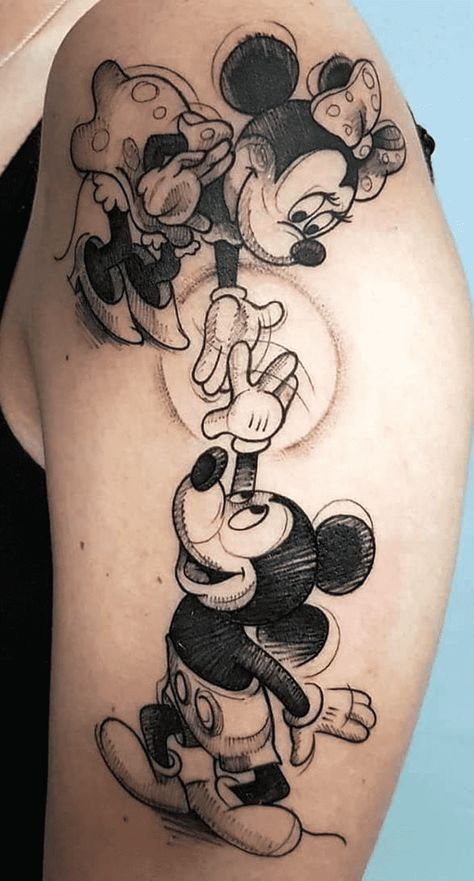 Micky Mouse Tattoo Design Images (Micky Mouse Ink Design Ideas) Mickey Minnie Tattoo, Mickey Mouse Tattoo Design, Mouse Tattoo Design, Disney Tattoos Mickey, Mickey Mouse Tattoo Ideas, Minnie Mouse Tattoo, Mama Tattoos, Usmc Tattoo, Mickey And Minnie Tattoos