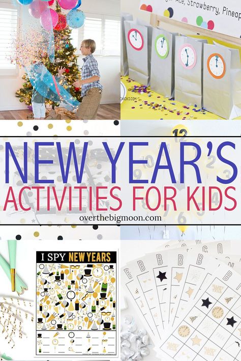 Looking for some fun activities for the family to do on New Year's Eve? Look no further! I've got a collection of crafts, activities, games and printable! From overthebigmoon.com! New Years Activities For Kids, Nye Activities, Nye Party Games, New Year's Eve Crafts, Activity Games For Kids, Kids New Years Eve, Cognitive Activities, New Year's Games, Free Activities For Kids