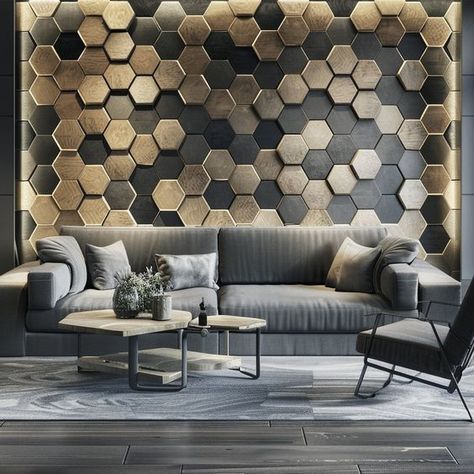 3d Wall Design, Creative Room Dividers, Wall Molding Design, 3d Hexagon, Diy Honeycomb, Wood Wall Tiles, Home Theater Room Design, Classy Wallpaper, Wood Wall Design