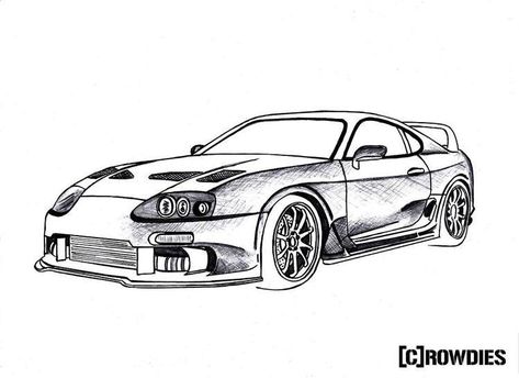 Supra Sketch Drawing, Toyota Supra Sketch, Supra Mk4 Sketch, Drawing Supra, Supra Car Drawing, Supra Tattoo, Supra Mk4 Drawing, Toyota Drawing, Nissan Rx7