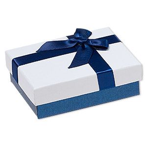 Gift box, cardboard / paper / velveteen / nylon, blue shimmer / white / black, 1 x 2-1/2 x 3-1/2 inch rectangle with ribbon and bow. Sold per pkg of 12. Jewelry Placement, Gift Boxes Decoration, Cardboard Paper, Blue Gift, White Gift Boxes, Gift Packs, Jewelry Maker, Jewelry Packaging, White Black