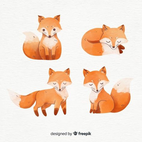 Collection of foxes watercolor style Pre... | Premium Vector #Freepik #vector #watercolor #leaf #nature #animal Fox Watercolor, Watercolor Leaf, Art Fox, Fox Drawing, Arte 8 Bits, Fox Illustration, Fox Art, Art Et Illustration, Arte Animal